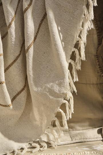 Torkkupeitto beige ruskeilla raidoilla