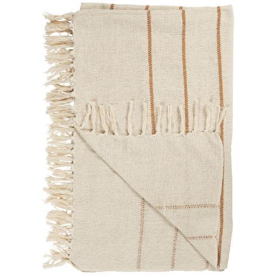 Torkkupeitto beige ruskeilla raidoilla